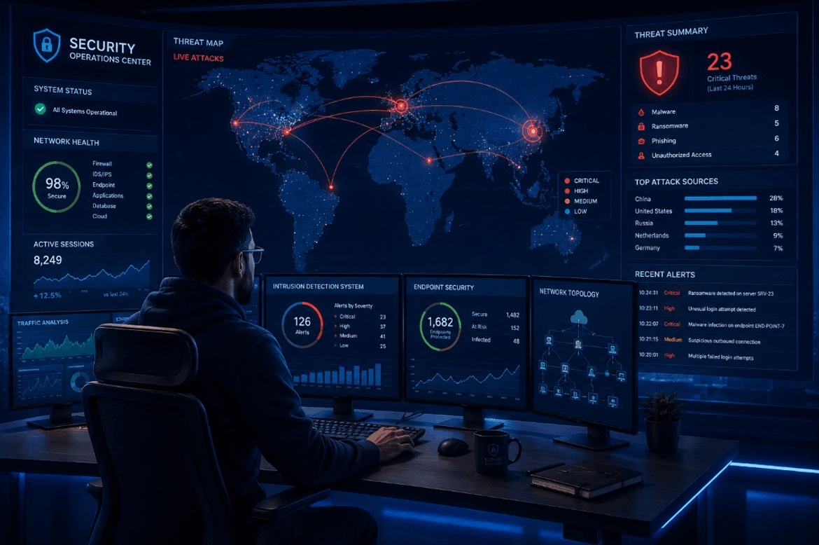 A cybersecurity analyst working at a security operations center